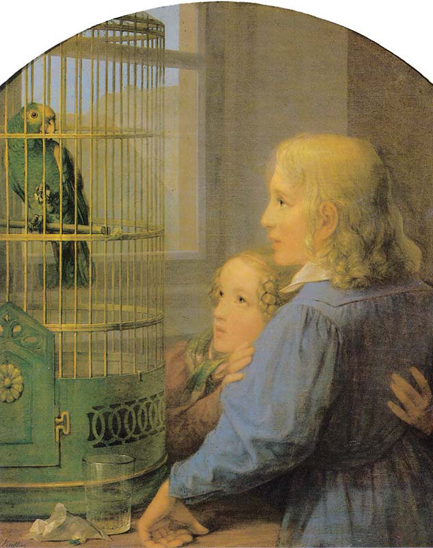 Two Children with Parrot